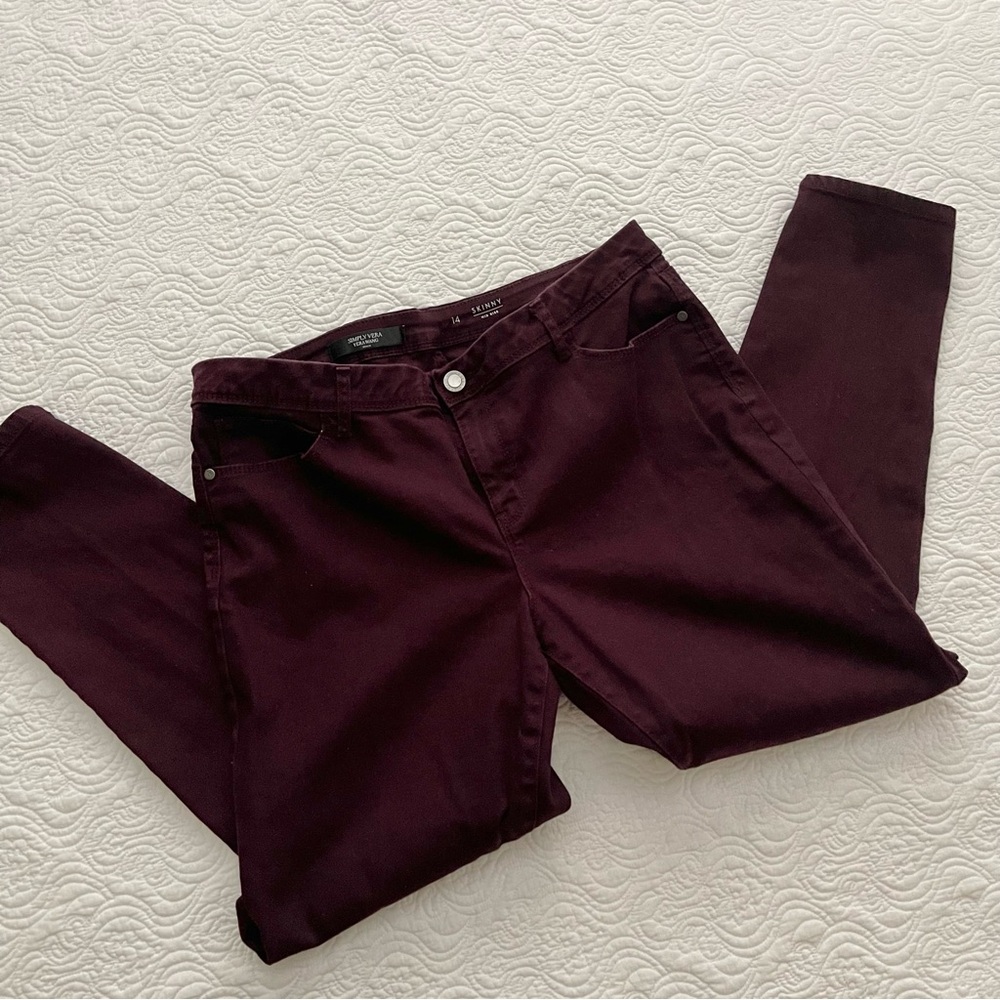 Simply Vera Vera Wang Jeans Skinny Stretch Denim Size 14 Eggplant - Picture 9 of 14